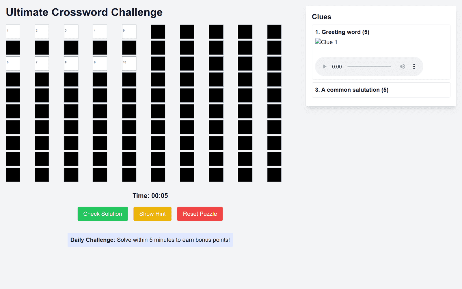 Crossword screenshot