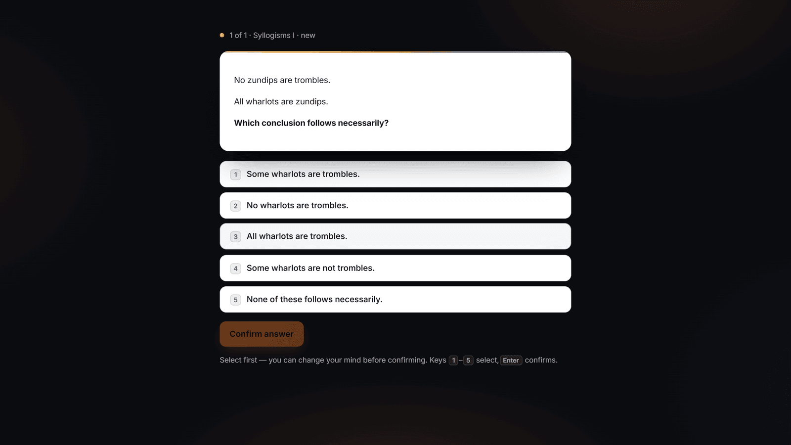 A generated syllogism with five answer options